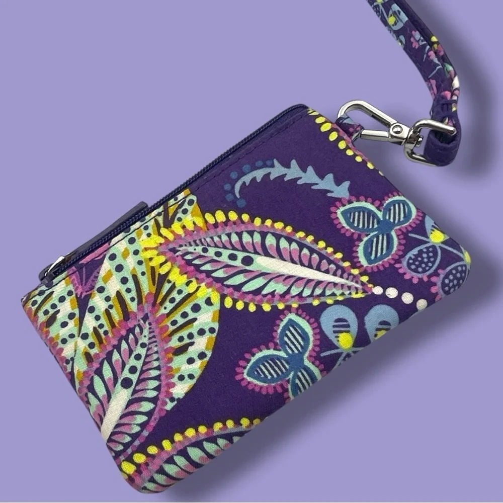 Vera Bradley Batik Leaves Floral Card Holder ID Lanyard - Purple and Yellow